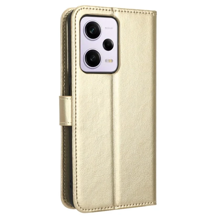 PU Leather Flip Wallet Case For Xiaomi Redmi Note 12 Pro 5G / Note 12 Pro Speed 5G / Poco X5 Pro 5G, Crazy Horse Texture Stand Anti-scratch Bookstyle Magnetic Mobile Phone Cover with Strap - Gold