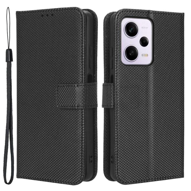 Cell Phone Cover For Xiaomi Redmi Note 12 Pro 5G / Note 12 Pro Speed 5G / Poco X5 Pro 5G Wallet Stand Magnetic Closure Diamond Texture PU Leather Anti-shock Cell Phone Case - Black