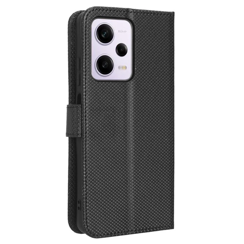 Cell Phone Cover For Xiaomi Redmi Note 12 Pro 5G / Note 12 Pro Speed 5G / Poco X5 Pro 5G Wallet Stand Magnetic Closure Diamond Texture PU Leather Anti-shock Cell Phone Case - Black