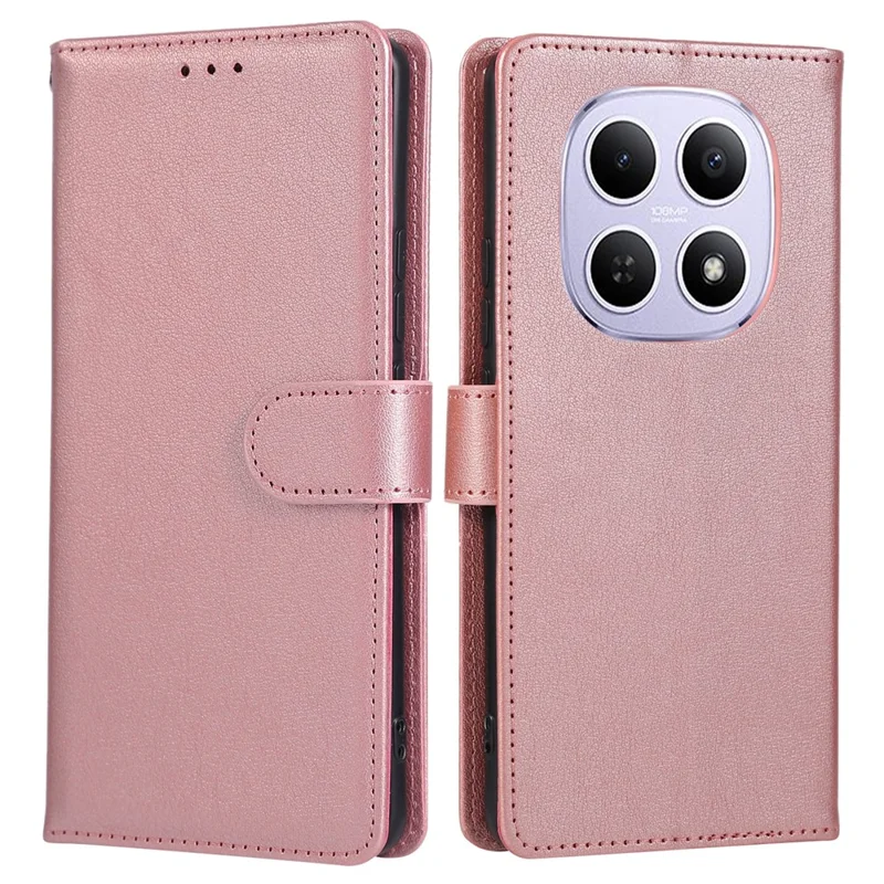 For Xiaomi Poco M8 5G / Redmi Note 15 5G (Global) Case PU Leather Wallet Stand Phone Cover with Wrist Strap - Rose Gold