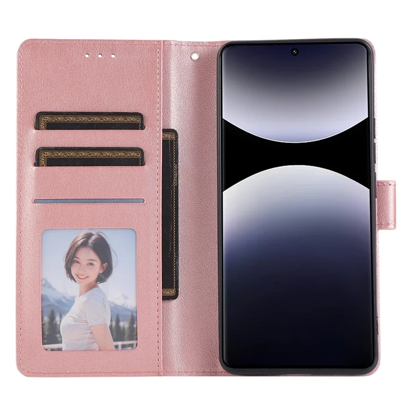 For Xiaomi Poco M8 5G / Redmi Note 15 5G (Global) Case PU Leather Wallet Stand Phone Cover with Wrist Strap - Rose Gold