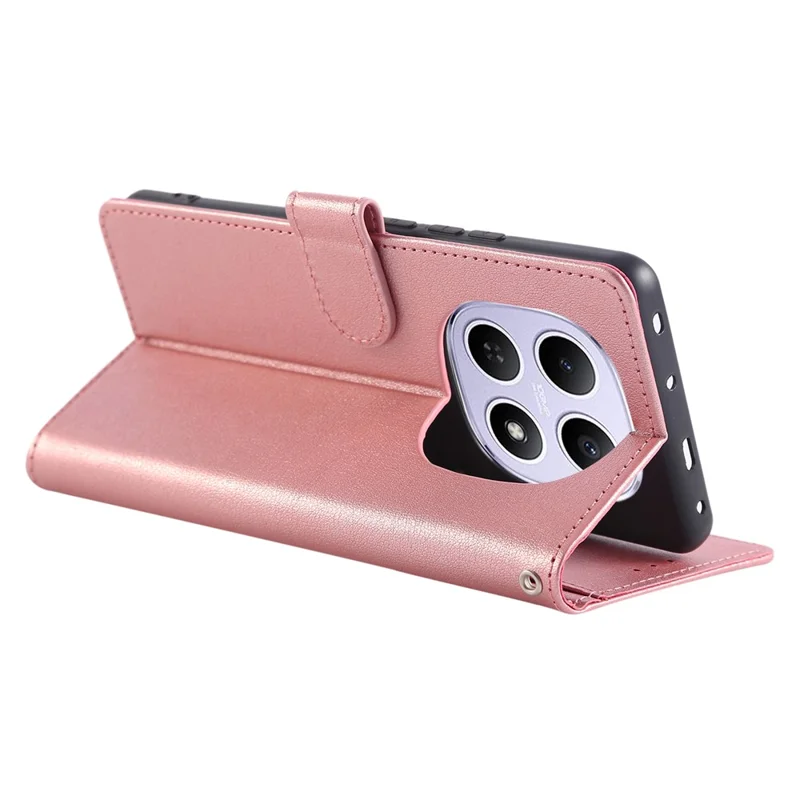 For Xiaomi Poco M8 5G / Redmi Note 15 5G (Global) Case PU Leather Wallet Stand Phone Cover with Wrist Strap - Rose Gold