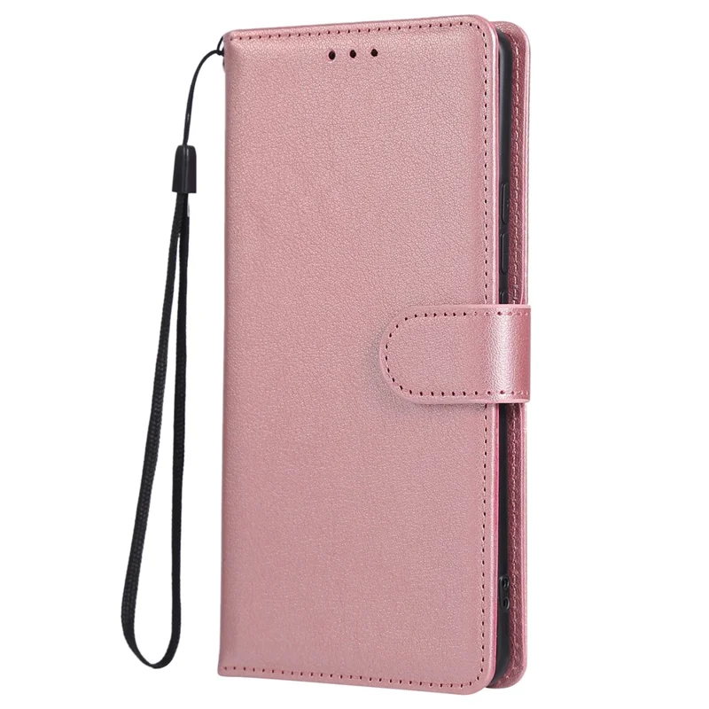 For Xiaomi Poco M8 5G / Redmi Note 15 5G (Global) Case PU Leather Wallet Stand Phone Cover with Wrist Strap - Rose Gold