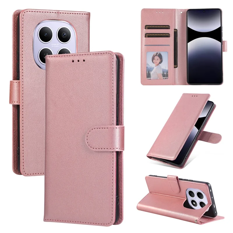 For Xiaomi Poco M8 5G / Redmi Note 15 5G (Global) Case PU Leather Wallet Stand Phone Cover with Wrist Strap - Rose Gold