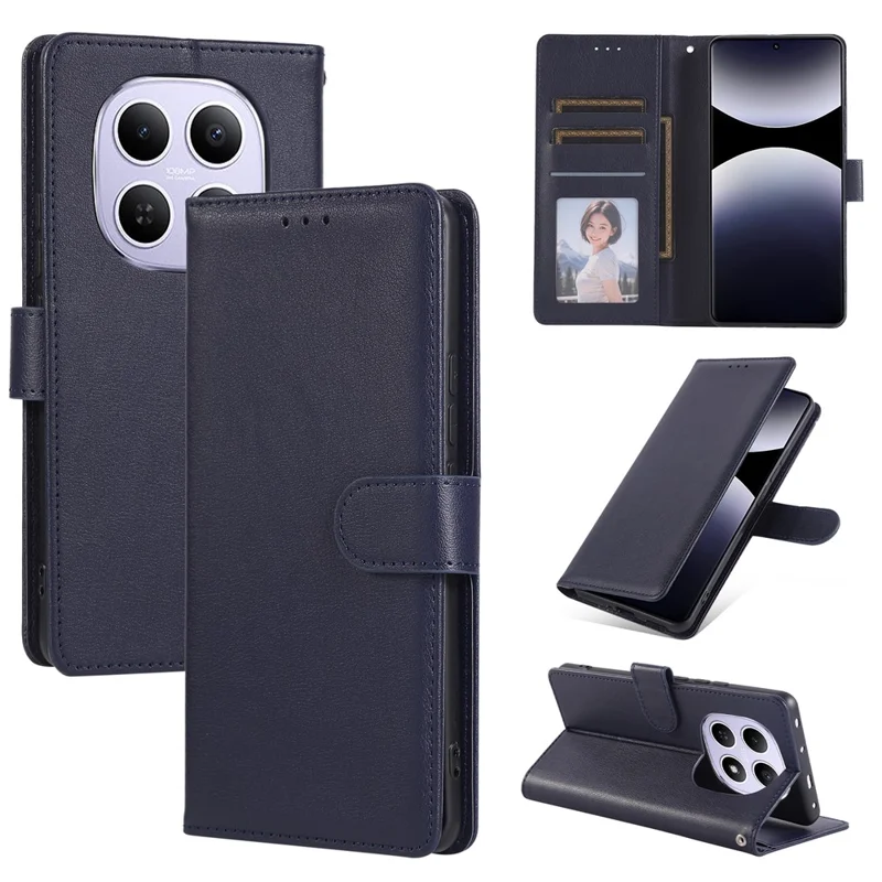 For Xiaomi Poco M8 5G / Redmi Note 15 5G (Global) Case PU Leather Wallet Stand Phone Cover with Wrist Strap - Blue