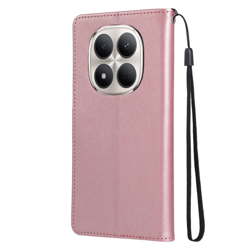 For Xiaomi Redmi Note 15 Pro 5G (Global) Case PU Leather Wallet Stand Phone Cover with Wrist Strap - Rose Gold