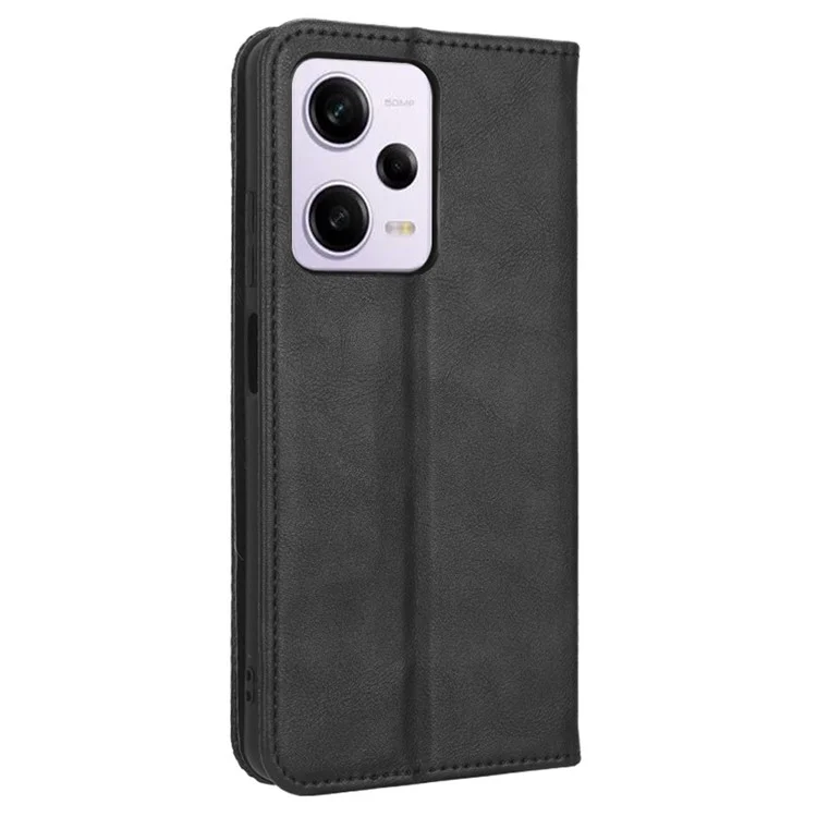 For Xiaomi Redmi Note 12 Pro 5G / Note 12 Pro Speed 5G / Poco X5 Pro 5G PU Leather Magnetic Retro Texture Phone Case Wallet Stand Imprinted Pattern Anti-scratch Cell Phone Cover - Black