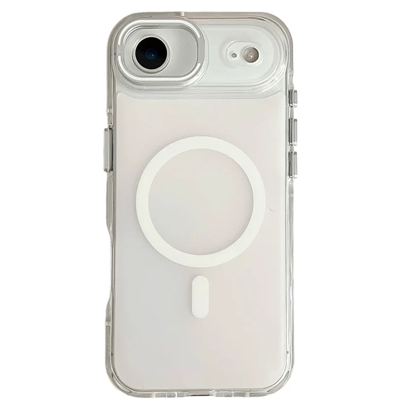 For iPhone Air Magnetic Case Fluorescent Design TPU Acrylic Phone Back Cover with Lens Frame Kickstand - White