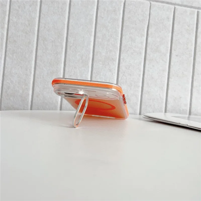 For iPhone Air Magnetic Case Fluorescent Design TPU Acrylic Phone Back Cover with Lens Frame Kickstand - White