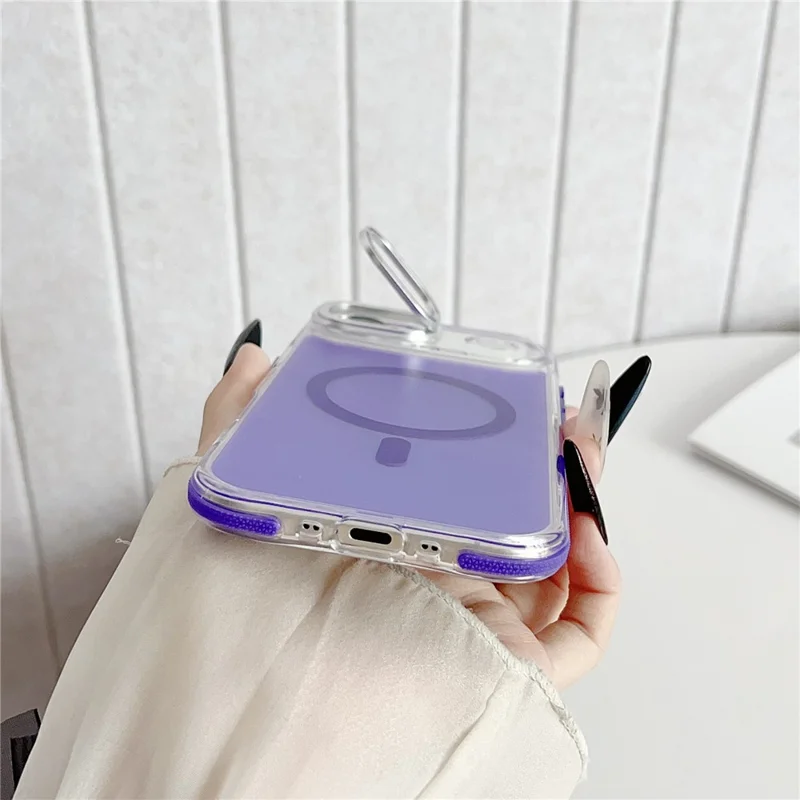 For iPhone Air Magnetic Case Fluorescent Design TPU Acrylic Phone Back Cover with Lens Frame Kickstand - White