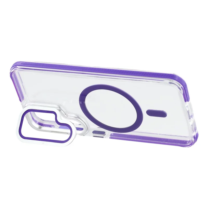 For Samsung Galaxy S26+ Magnetic Case TPU Acrylic Clear Phone Back Cover with Lens Protector Kickstand - Purple