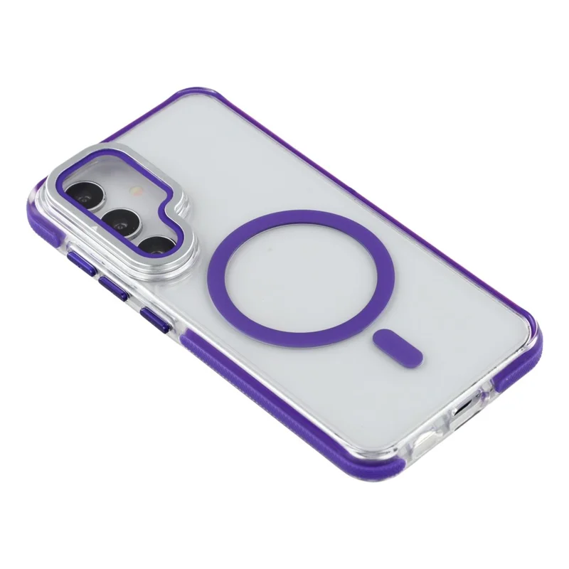 For Samsung Galaxy S26+ Magnetic Case TPU Acrylic Clear Phone Back Cover with Lens Protector Kickstand - Purple