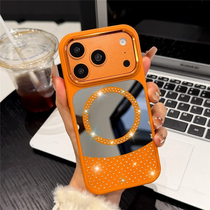 For iPhone 17 Pro Magnetic Case Mirror Surface TPU + PC Shockproof Phone Cover Compatible with MagSafe - Orange