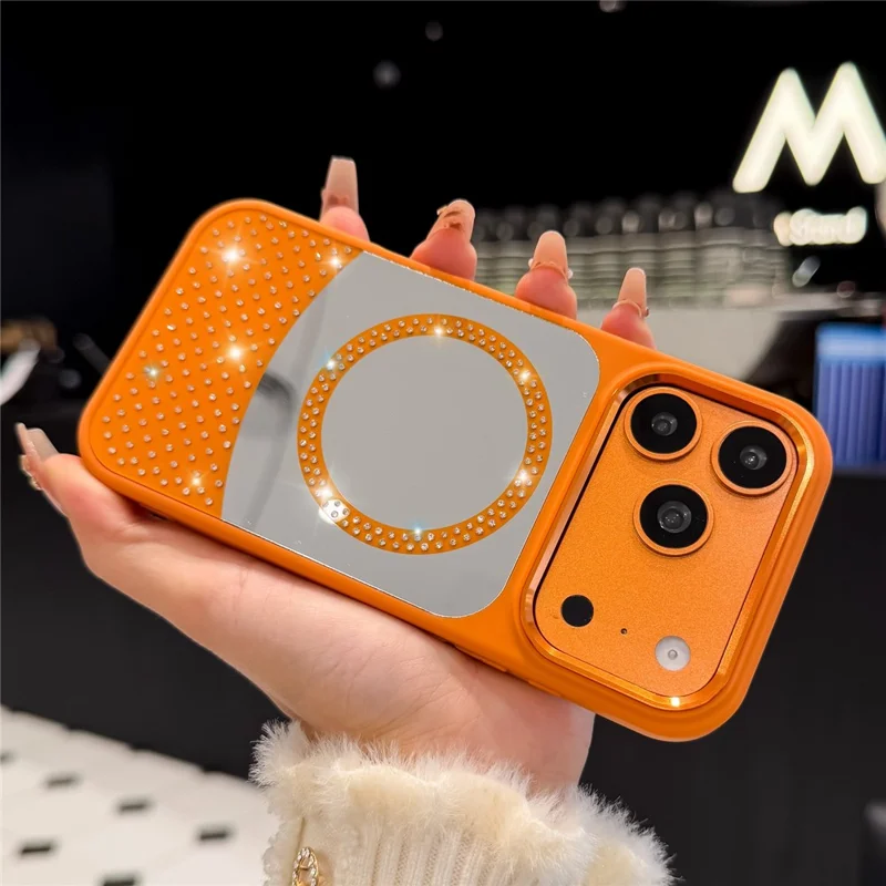 For iPhone 17 Pro Magnetic Case Mirror Surface TPU + PC Shockproof Phone Cover Compatible with MagSafe - Orange