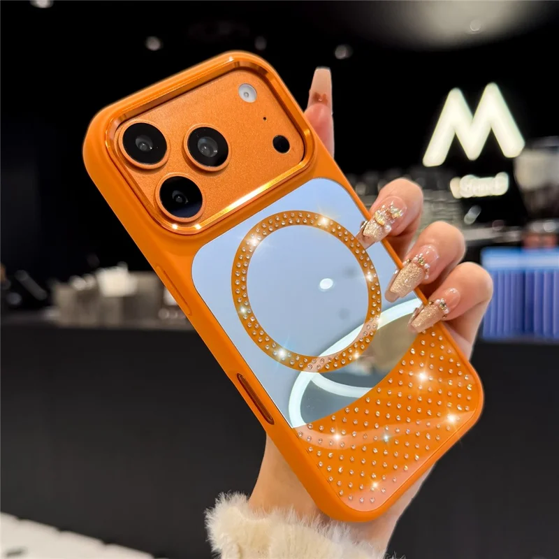 For iPhone 17 Pro Magnetic Case Mirror Surface TPU + PC Shockproof Phone Cover Compatible with MagSafe - Orange