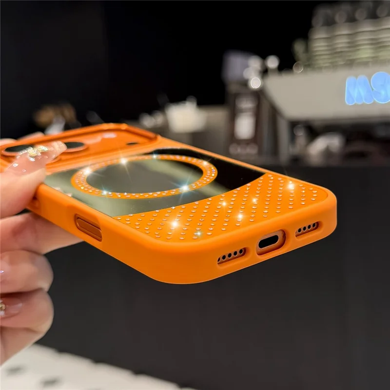 For iPhone 17 Pro Magnetic Case Mirror Surface TPU + PC Shockproof Phone Cover Compatible with MagSafe - Orange