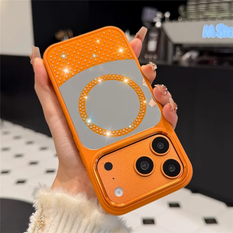 For iPhone 17 Pro Max Magnetic Case Mirror Surface TPU + PC Shockproof Phone Cover Compatible with MagSafe - Orange
