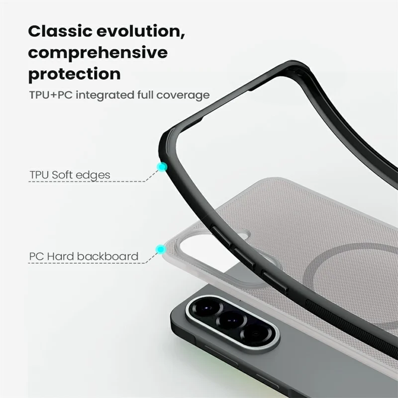 NILLKIN Super Frosted Shield Pro for Samsung Galaxy A57 5G Magnetic Case Matte PC TPU Phone Back Cover - Transparent Black