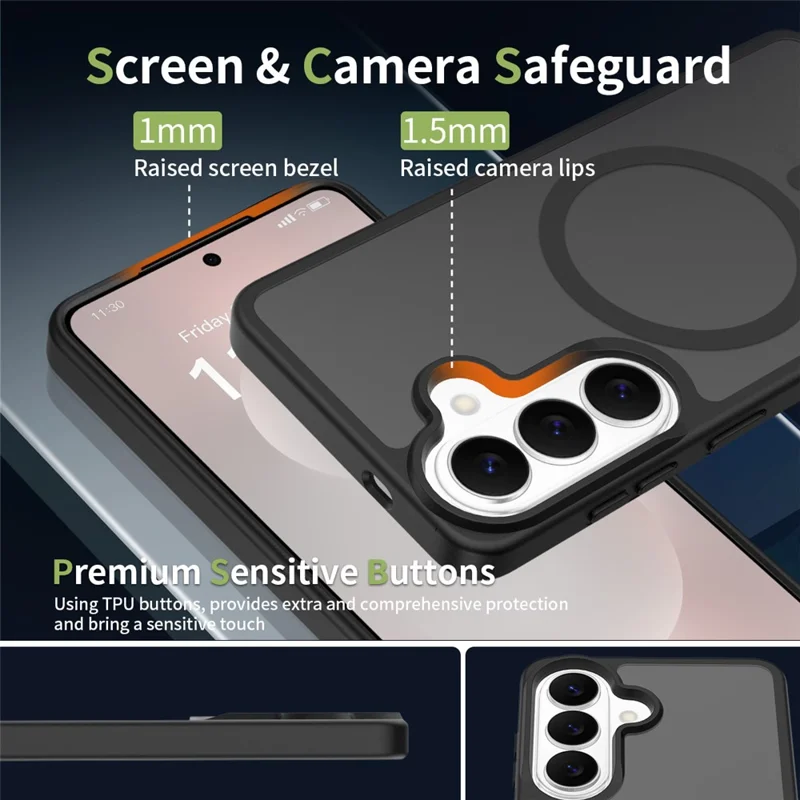 For Samsung Galaxy S26  /  S26 Pro Magnetic Case TPU Frame Acrylic Back Phone Cover Skin Touch - Black