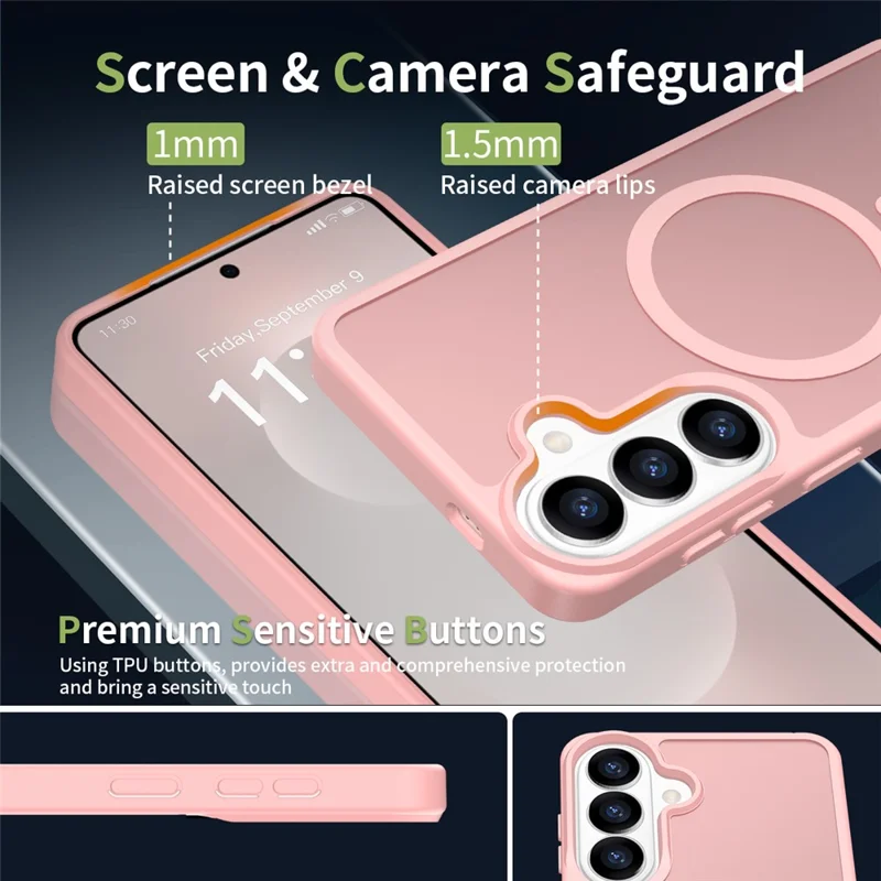 For Samsung Galaxy S26+ Magnetic Case TPU Frame Acrylic Back Phone Cover Skin Touch - Pink