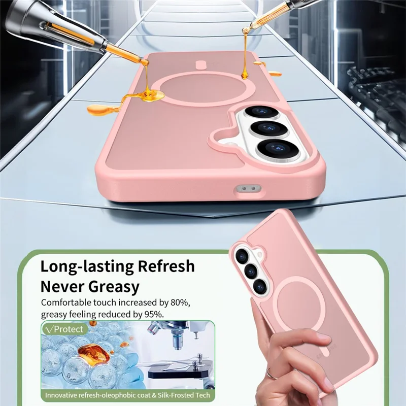 For Samsung Galaxy S26+ Magnetic Case TPU Frame Acrylic Back Phone Cover Skin Touch - Pink
