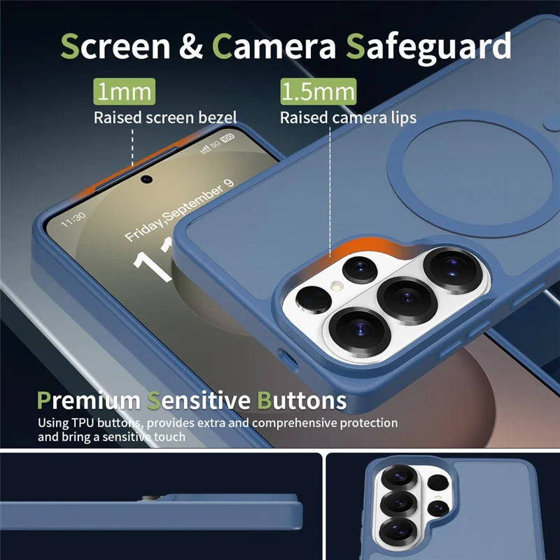 For Samsung Galaxy S26 Ultra Magnetic Case TPU Frame Acrylic Back Phone Cover Skin Touch - Blue
