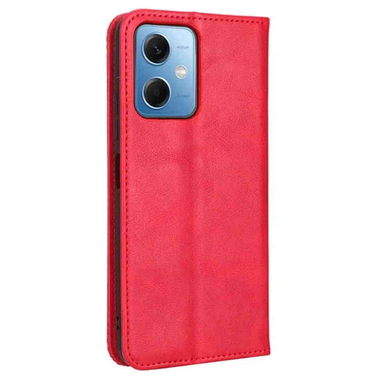 Case de Teléfono de Textura Retro Para Xiaomi Redmi Nota 12 5G Patrón Impreso PU Cuero Magnético Cierre Automático Cierre de la Billetera Cubierta de Teléfono Celular de Protección Completa - Rojo