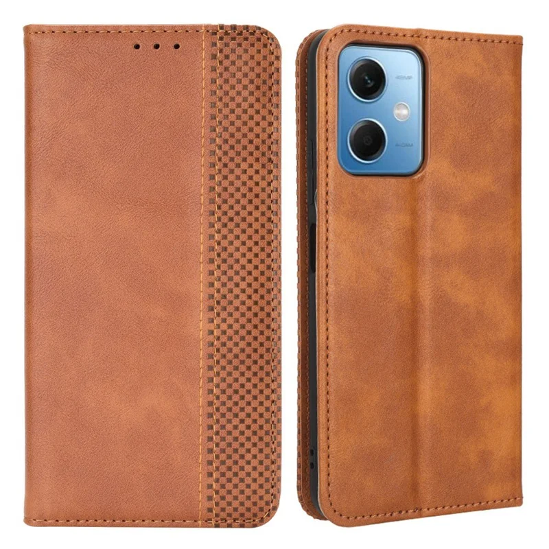 Retro Texture Phone Case For Xiaomi Redmi Note 12 5G (Global) / (India) / (China) / Poco X5 5G Imprinted Pattern PU Leather Magnetic Auto Closing Wallet Stand Full Protection Cell Phone Cover - Brown