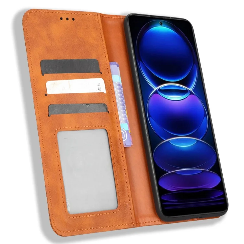 Retro Texture Phone Case For Xiaomi Redmi Note 12 5G (Global) / (India) / (China) / Poco X5 5G Imprinted Pattern PU Leather Magnetic Auto Closing Wallet Stand Full Protection Cell Phone Cover - Brown