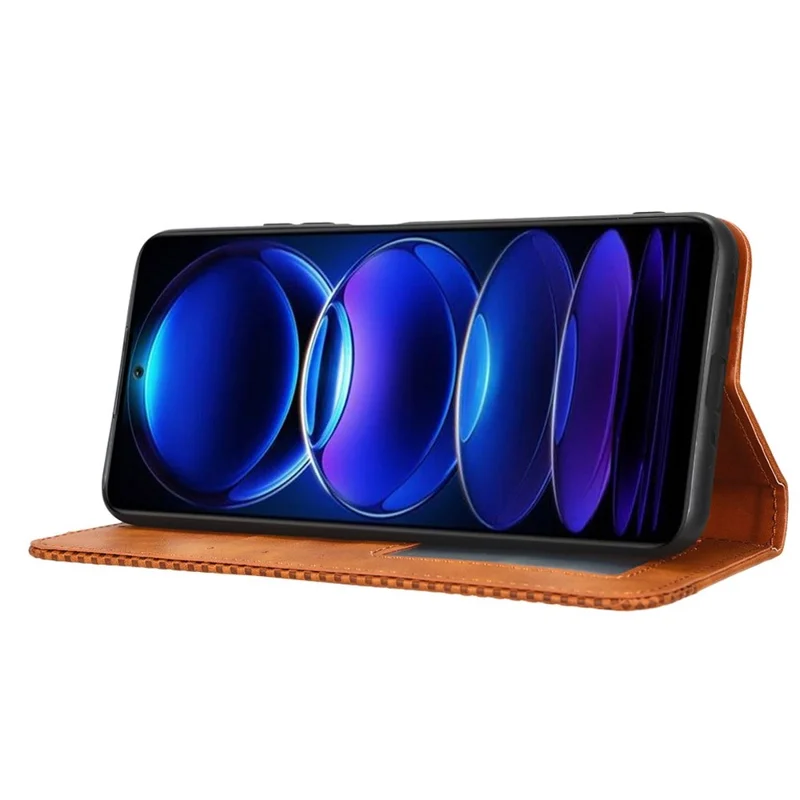 Retro Texture Phone Case For Xiaomi Redmi Note 12 5G (Global) / (India) / (China) / Poco X5 5G Imprinted Pattern PU Leather Magnetic Auto Closing Wallet Stand Full Protection Cell Phone Cover - Brown
