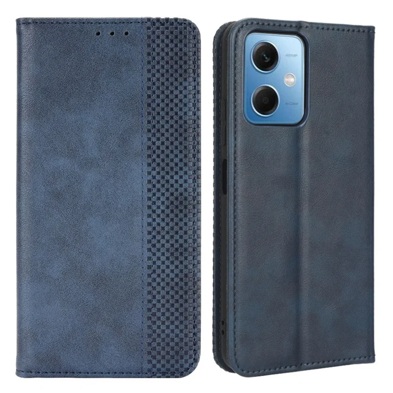 Retro Texture Phone Case For Xiaomi Redmi Note 12 5G (Global) / (India) / (China) / Poco X5 5G Imprinted Pattern PU Leather Magnetic Auto Closing Wallet Stand Full Protection Cell Phone Cover - Blue