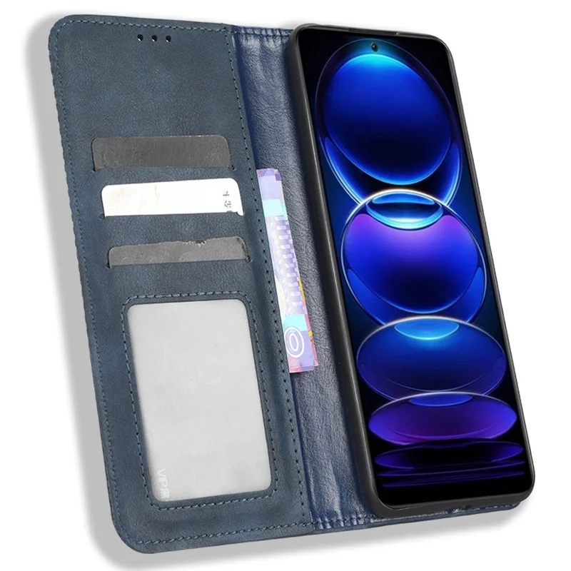 Retro Texture Phone Case For Xiaomi Redmi Note 12 5G (Global) / (India) / (China) / Poco X5 5G Imprinted Pattern PU Leather Magnetic Auto Closing Wallet Stand Full Protection Cell Phone Cover - Blue