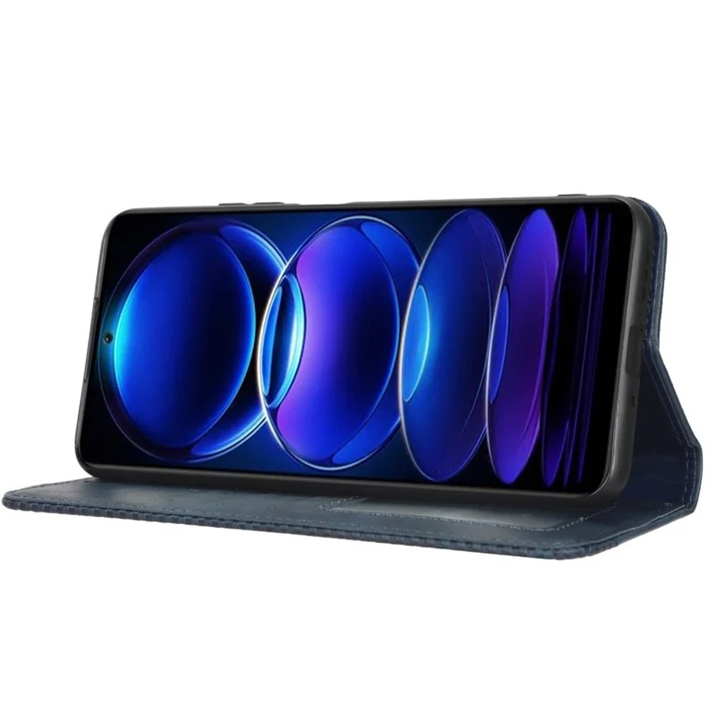 Retro Texture Phone Case For Xiaomi Redmi Note 12 5G (Global) / (India) / (China) / Poco X5 5G Imprinted Pattern PU Leather Magnetic Auto Closing Wallet Stand Full Protection Cell Phone Cover - Blue