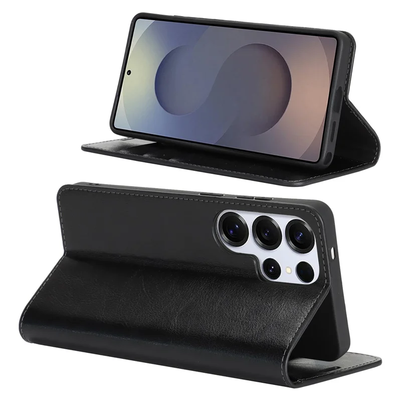 For Samsung Galaxy S26 Ultra Case Crazy Horse Texture Split Leather Wallet Phone Cover - Black