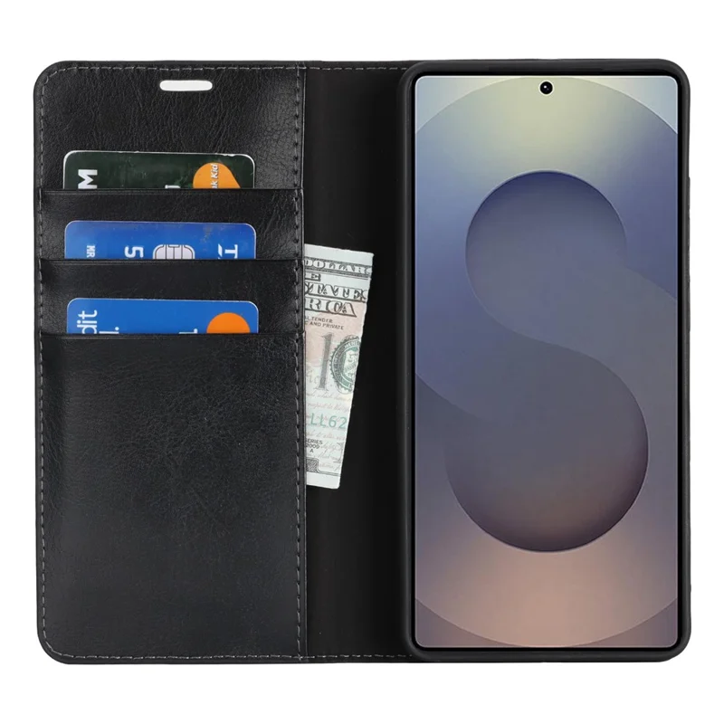 For Samsung Galaxy S26 Ultra Case Crazy Horse Texture Split Leather Wallet Phone Cover - Black