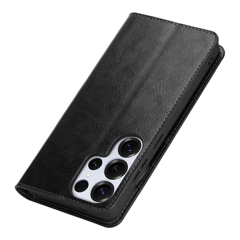 For Samsung Galaxy S26 Ultra Case Crazy Horse Texture Split Leather Wallet Phone Cover - Black