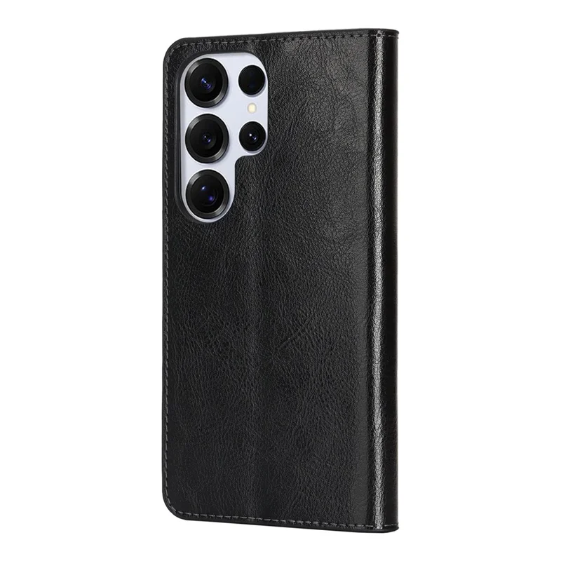 For Samsung Galaxy S26 Ultra Case Crazy Horse Texture Split Leather Wallet Phone Cover - Black