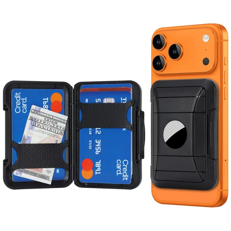 Funda protectora para AirTag, soporte magnético para tarjetas trasero para teléfono, billetera - Negro