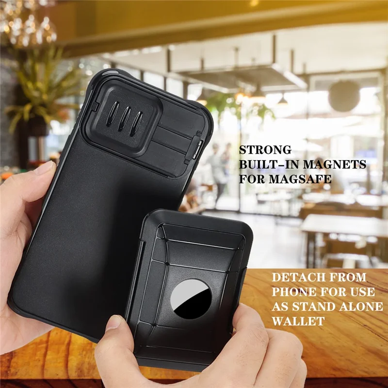 Funda protectora para AirTag, soporte magnético para tarjetas trasero para teléfono, billetera - Negro
