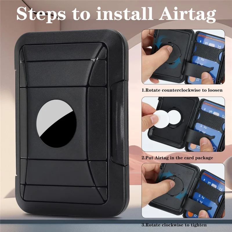 Funda protectora para AirTag, soporte magnético para tarjetas trasero para teléfono, billetera - Negro