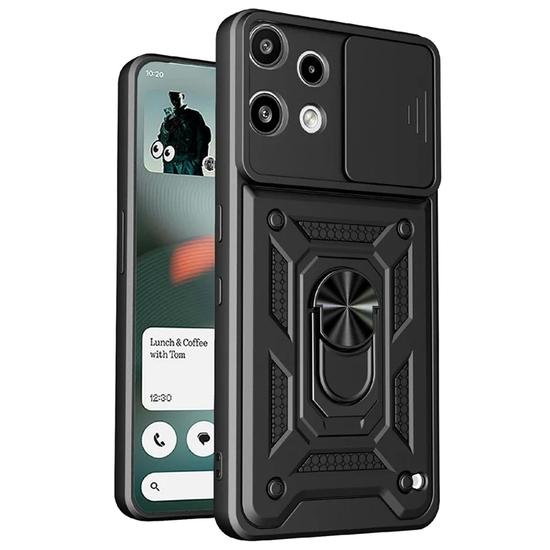 Étui pour Nothing Phone (3a) Lite 5G avec couvercle coulissant pour appareil photo, support pivotant en PC + TPU - Noir