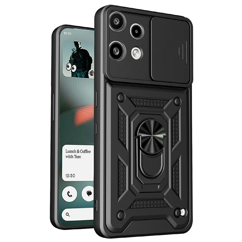 AMORUS Capa para Nothing Phone (3a) Lite 5G com Suporte Giratório, Capa para Telemóvel em PC + TPU com Cobertura Deslizante para Câmara - Preto