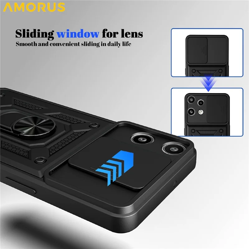 AMORUS Capa para Nothing Phone (3a) Lite 5G com Suporte Giratório, Capa para Telemóvel em PC + TPU com Cobertura Deslizante para Câmara - Preto