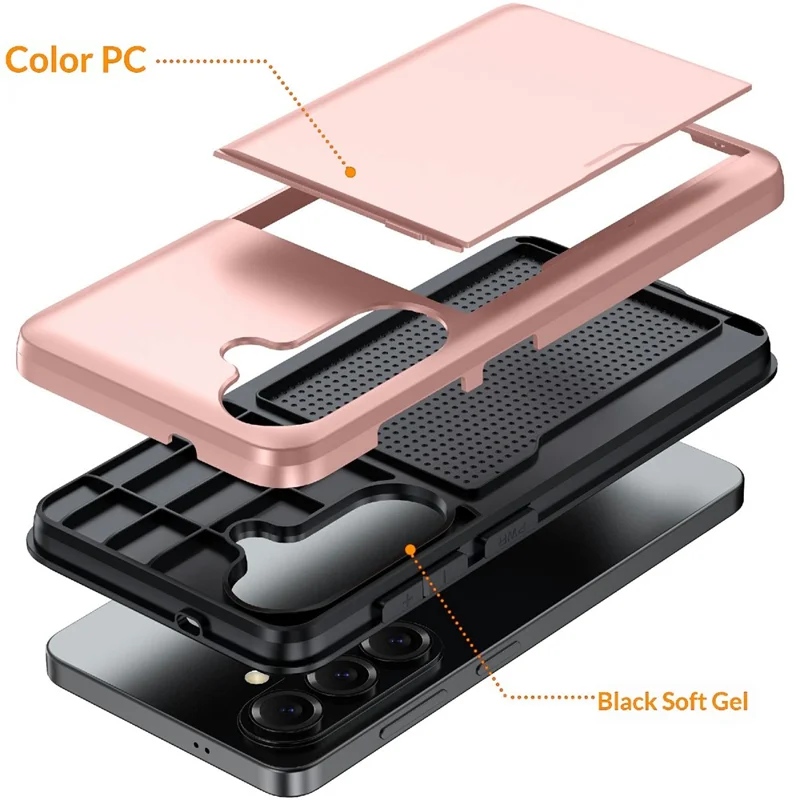For Samsung Galaxy A57 5G Case with Card Holder TPU + PC Phone Back Cover - Rose Gold