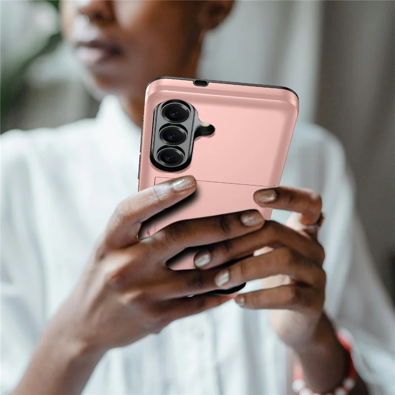 For Samsung Galaxy A57 5G Case with Card Holder TPU + PC Phone Back Cover - Rose Gold