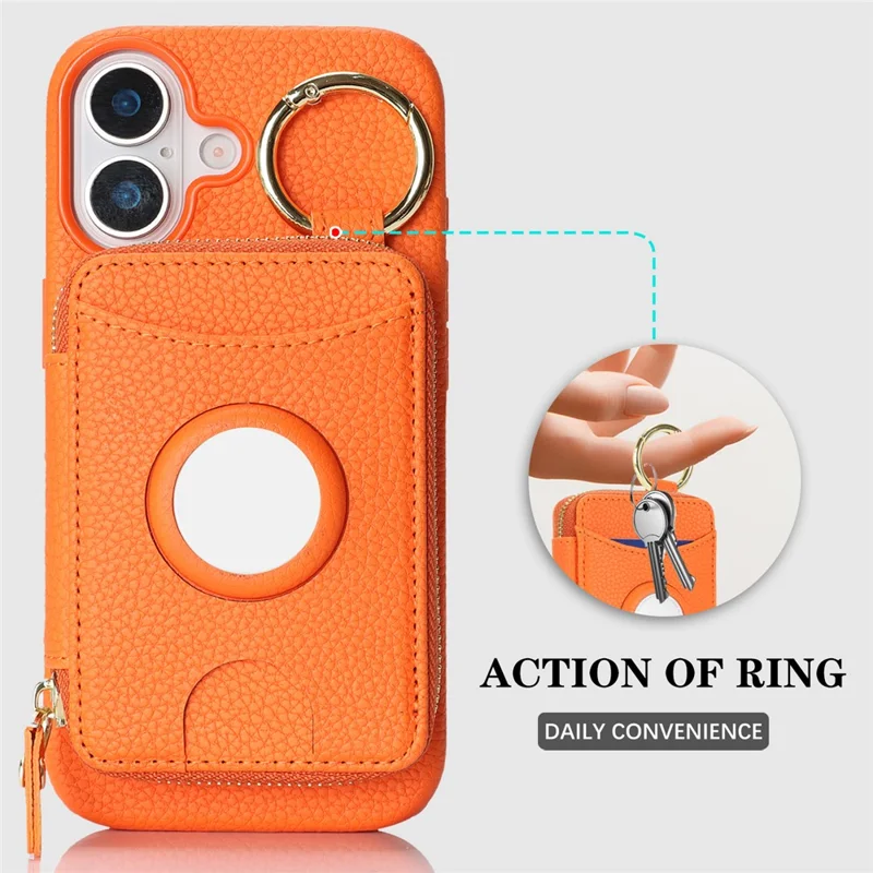 Coque pour iPhone 17 en cuir PU avec revêtement TPU, étui magnétique amovible avec emplacement pour AirTag - Orange