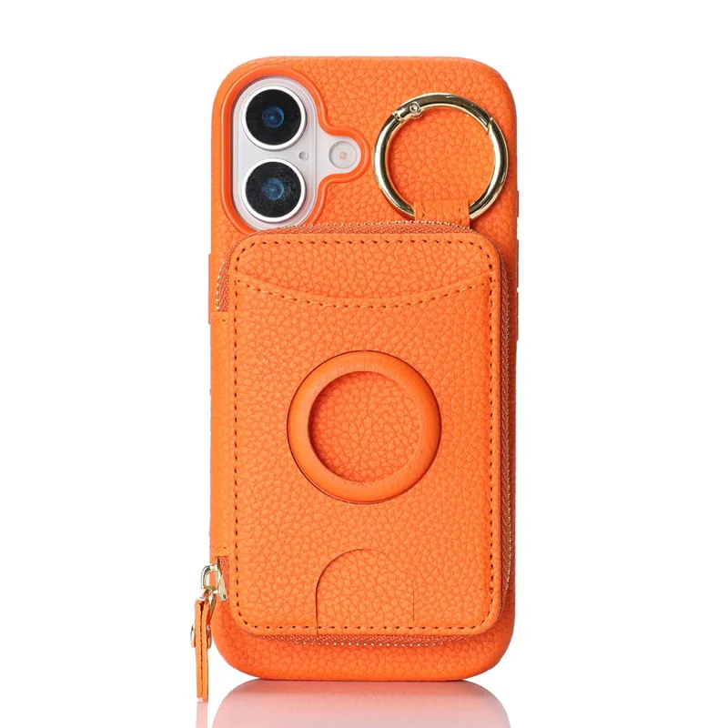 Coque pour iPhone 17 en cuir PU avec revêtement TPU, étui magnétique amovible avec emplacement pour AirTag - Orange