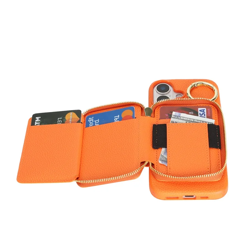 Coque pour iPhone 17 en cuir PU avec revêtement TPU, étui magnétique amovible avec emplacement pour AirTag - Orange