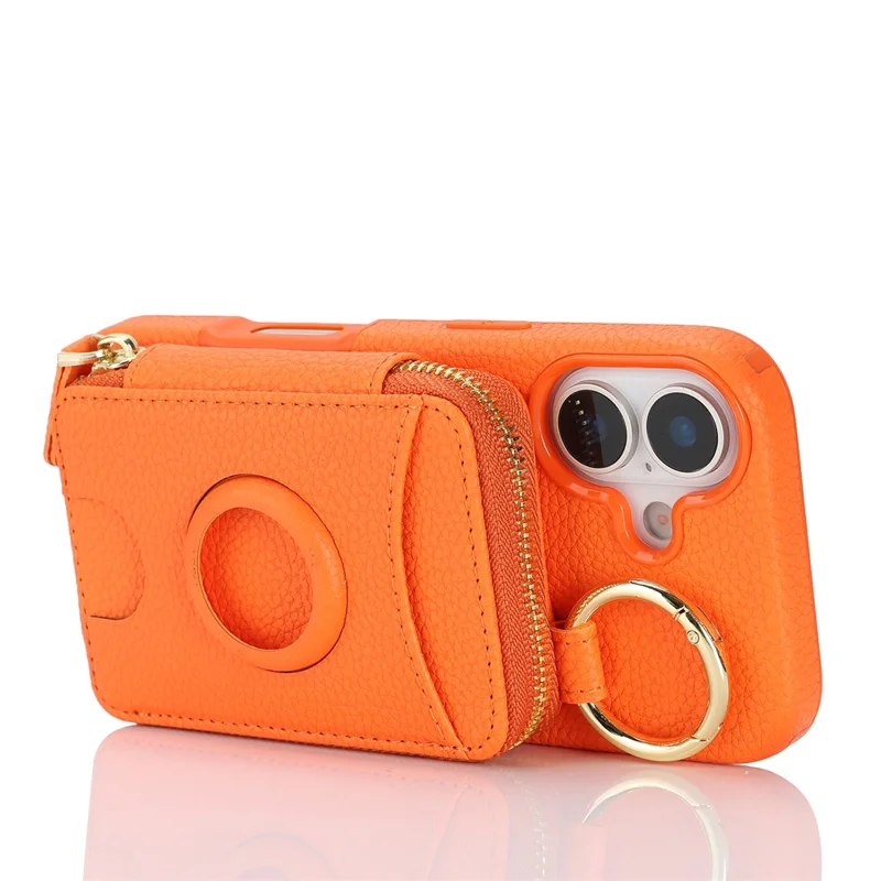 Coque pour iPhone 17 en cuir PU avec revêtement TPU, étui magnétique amovible avec emplacement pour AirTag - Orange