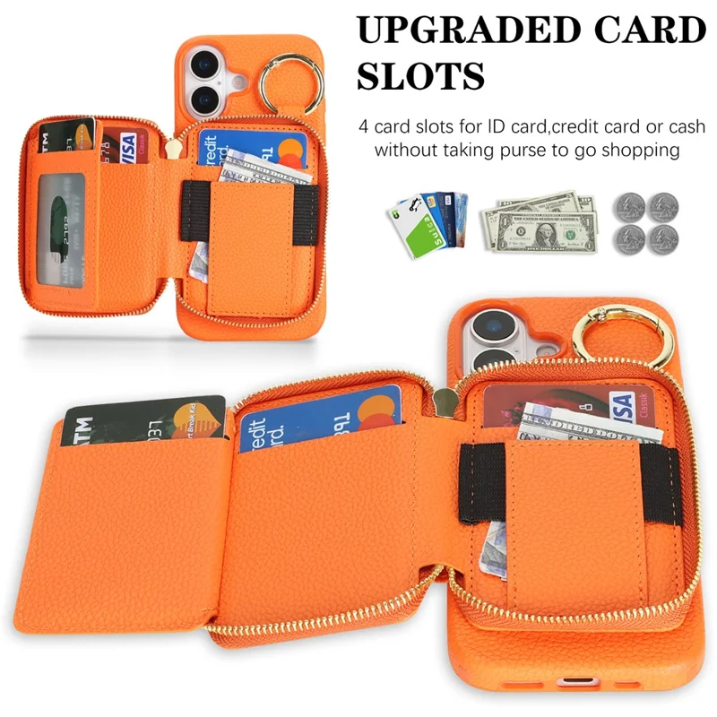 Coque pour iPhone 17 en cuir PU avec revêtement TPU, étui magnétique amovible avec emplacement pour AirTag - Orange